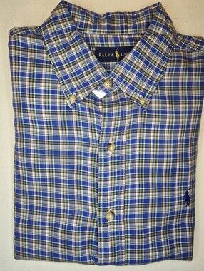 Ralph Lauren Blue Plaid Button Down Shirt Large